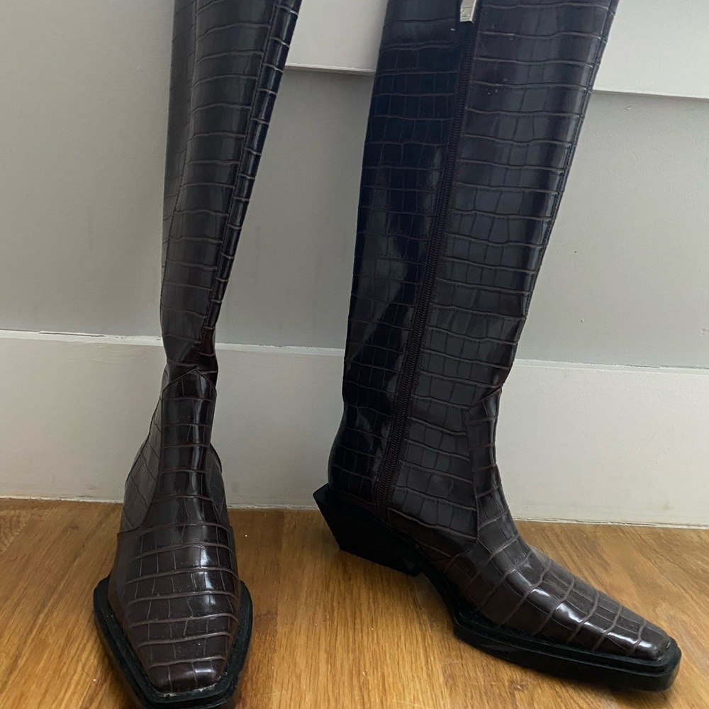 ZARA Animal Print Knee High Heeled Boots